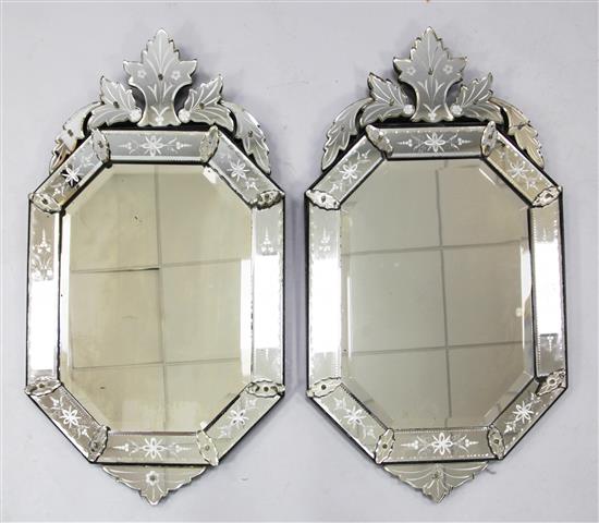 A pair of early 20th century Venetian style wall mirrors, W.1ft 10in. H.3ft 3in.
